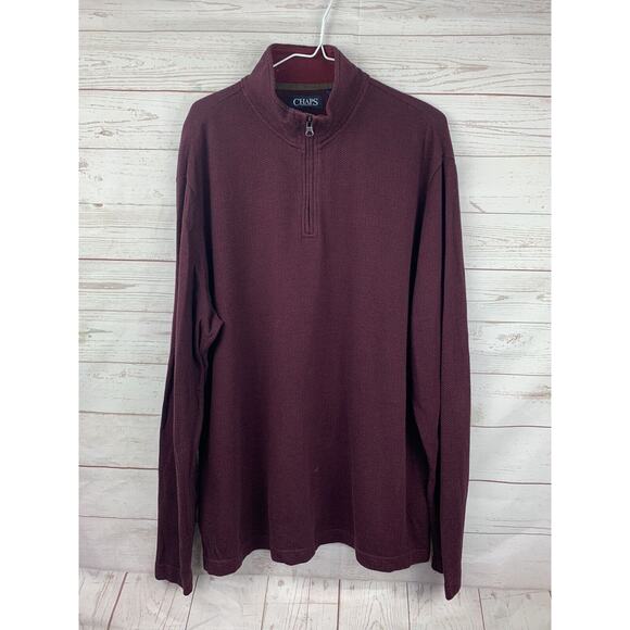 Chaps Sweater Mens XL 1/4 Zip Pullover Burgundy‎ chevron pattern Extra Large - Picture 1 of 6